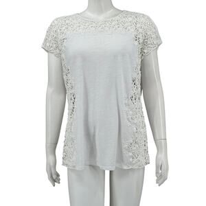 Sundance Top Womens Large White Cotton Short Sleeves Summer Boho‎ Cottage Sheer